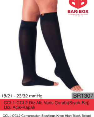 CCL1 CCL2 Diz Altı Varis Çorabı (Siyah-Bej) Ucu Açık Kapalı BR1307