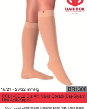 CCL1 CCL2 Diz Altı Varis Çorabı (Siyah-Bej) Ucu Açık Kapalı BR1308