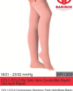 CCL1 CCL2 Diz Üstü Varis Çorabı (Siyah-Bej) Ucu Açık Kapalı BR1309