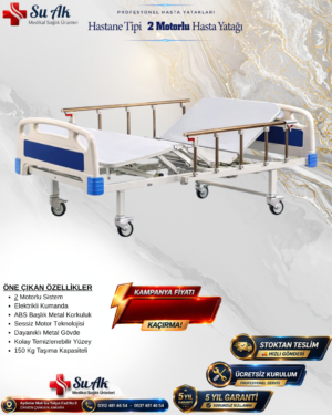 2 Motorlu Hasta Karyolası ABS Başlıklı Tabanca Korkuluklu (Piston Motorlu)