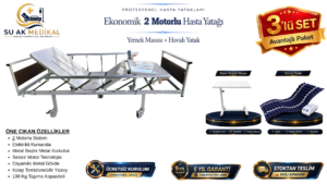 2 Motorlu Hasta Yatağı Ekonomik (Dual Motor) + Yemek Masası + Havalı Yatak