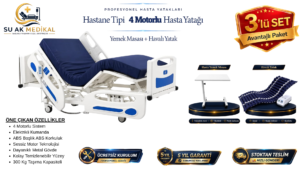 İthal 4 Motorlu Hasta Yatağı Full ABS (Piston Motorlu) + Hasta Yemek Masası + Havalı Yatak